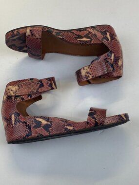 Gentle Souls Kenneth Cole Gisele T-Strap Leather Wedge Sandals Snake Print 8/39
